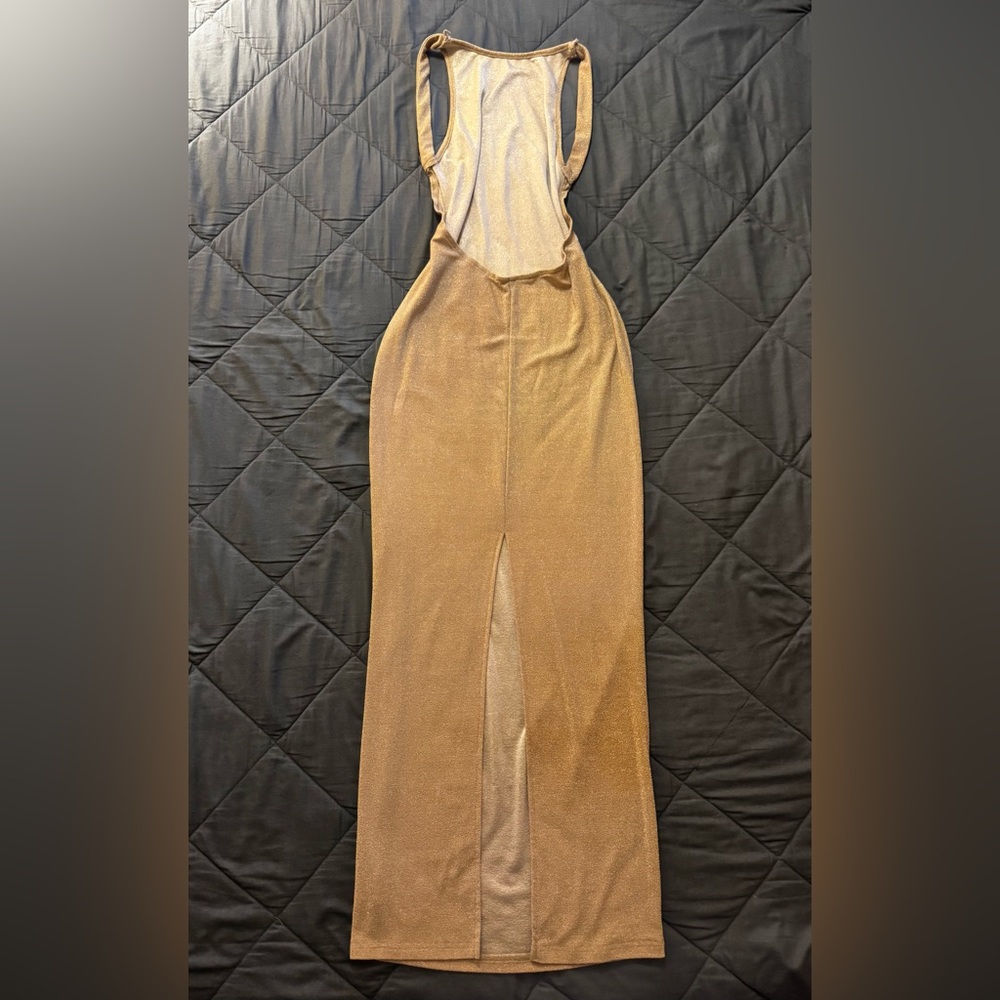 SHEIN Sheer Gold Bikini Cover Up Backless Dress - Picture 10 of 15